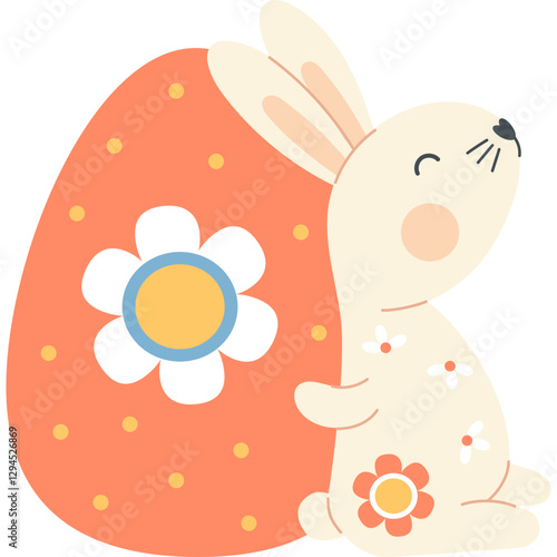 Cute Easter floral Bunny with Paschal Egg