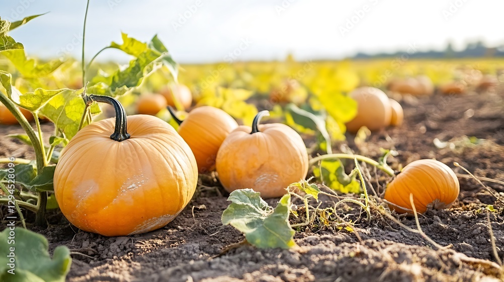 Obraz premium A pumpkin patch with ripe pumpkins ready for harvest