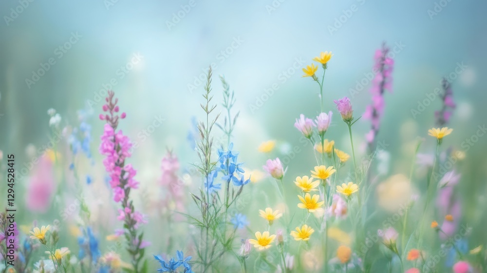 A soft-focus meadow filled with colorful wildflowers creates a dreamy, ethereal scene evoking peace and natural beauty. A soft-focus meadow filled with colorful wildflowers creates a dreamy, ethereal scene evoking peace and natural beauty.