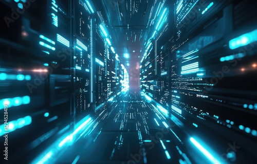 Wallpaper Mural A futuristic data center with glowing blue lights and high-speed digital connections, symbolizing cloud computing, cybersecurity, and AI. Perfect for technology themes Torontodigital.ca