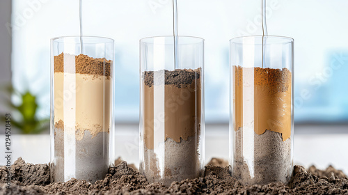 laboratory soil sample cylinders showing varying porosity levels and water retention capabilities across different aquifer materials