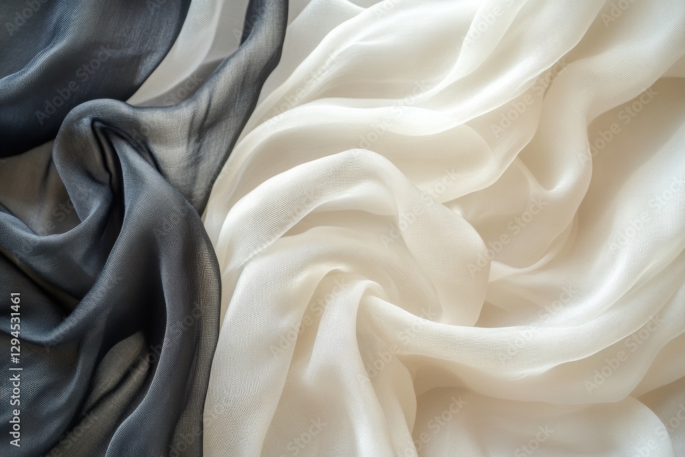 Obraz premium Black and white silk fabric forming elegant folds and wrinkles