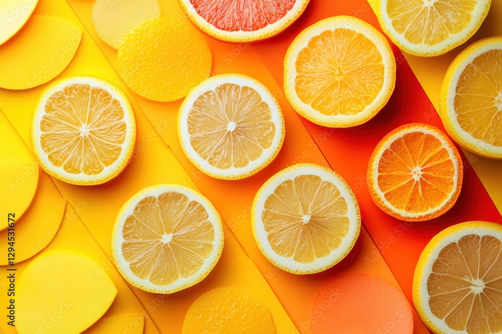 Fototapeta premium Sliced citrus fruits creating a colorful gradient background