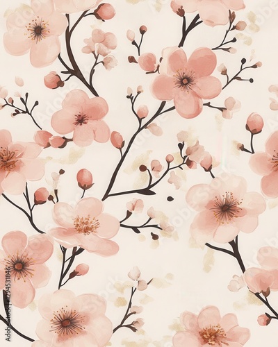 Delicate Pink Cherry Blossoms Watercolor Painting
