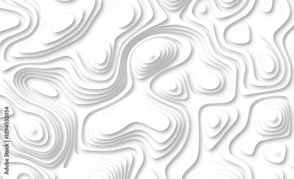 Abstract Luxury paper cut background, Abstract decoration, Topographic geometric map relief texture with curved layers and shadow. Abstract soft white background. Abstract Luxury paper cut background, Abstract decoration, Topographic geometric map relief texture with curved layers and shadow. Abstract soft white background.