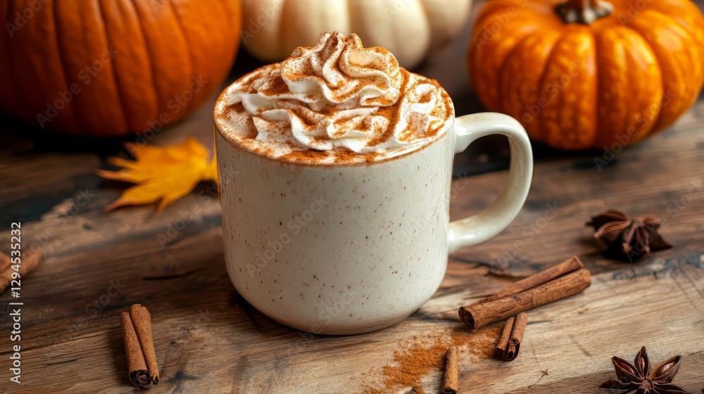 Pumpkin Spice Latte with Whipped Cream and Fall Spices Pumpkin Spice Latte with Whipped Cream and Fall Spices