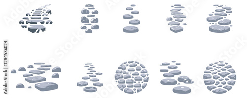 Stone Path Vector Illustration set icons – Various Rock Path Designs in Different Styles