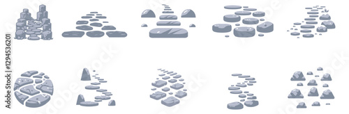 Stone Path Vector Illustration set icons – Various Rock Path Designs in Different Styles