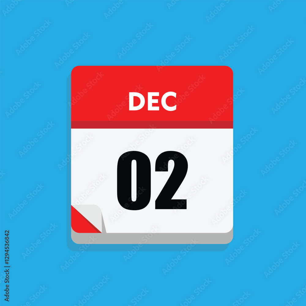 calender icon, 02 december icon with blue background calender icon, 02 december icon with blue background