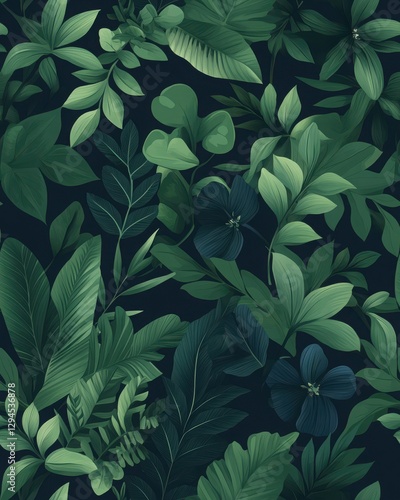 Wallpaper Mural Lush Dark Green Tropical Leaves and Flowers Seamless Pattern Torontodigital.ca