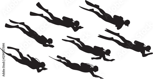 Scuba diving silhouette illustrations in vector design, ideal for water sports, ocean exploration, and adventure themes