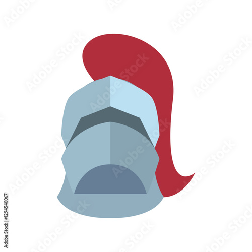 Flat vector illustration of a medieval knight helmet with a red plume, representing historical warrior headgear used during battles and crusades