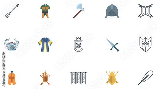 Set of medieval era vector icons with white background