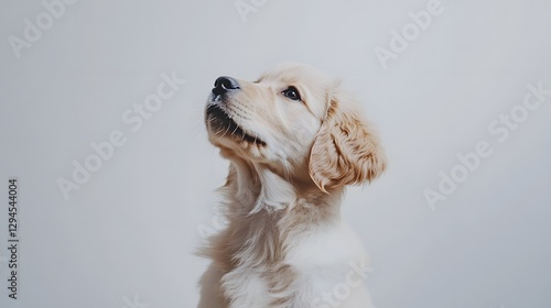 Adorable golden retriever puppy with expressive gaze and soft fur