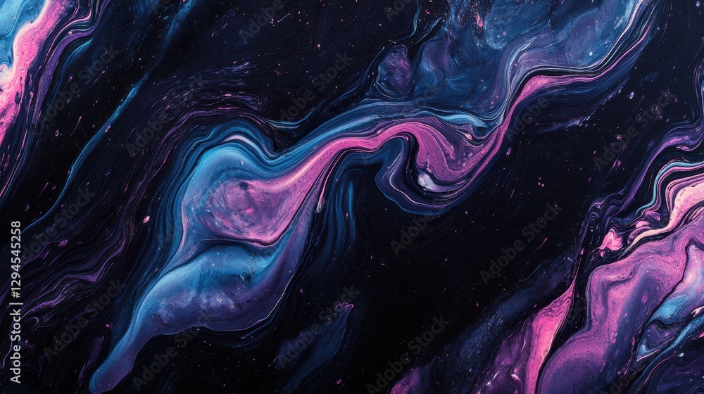 Obraz premium Abstract Fluid Art in Dark Background with Pink and Blue Swirls
