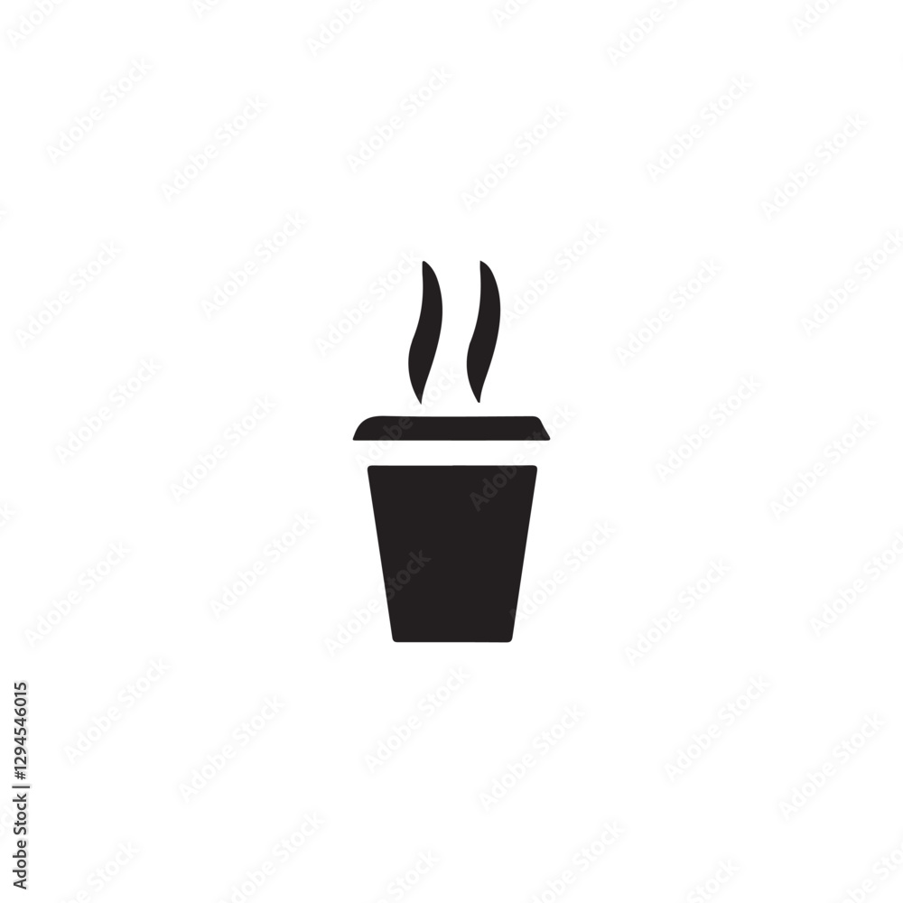 Hot beverage in a disposable cup icon.Simple, black and white icon of a disposable coffee cup with steam rising. Hot beverage in a disposable cup icon.Simple, black and white icon of a disposable coffee cup with steam rising.