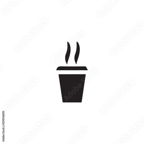 Hot beverage in a disposable cup icon.Simple, black and white icon of a disposable coffee cup with steam rising.