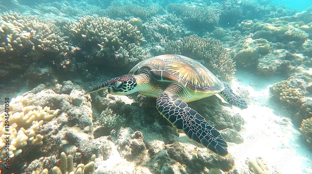 Magnificent Sea Turtle Gracefully Navigating a Vibrant Coral Reef Magnificent Sea Turtle Gracefully Navigating a Vibrant Coral Reef