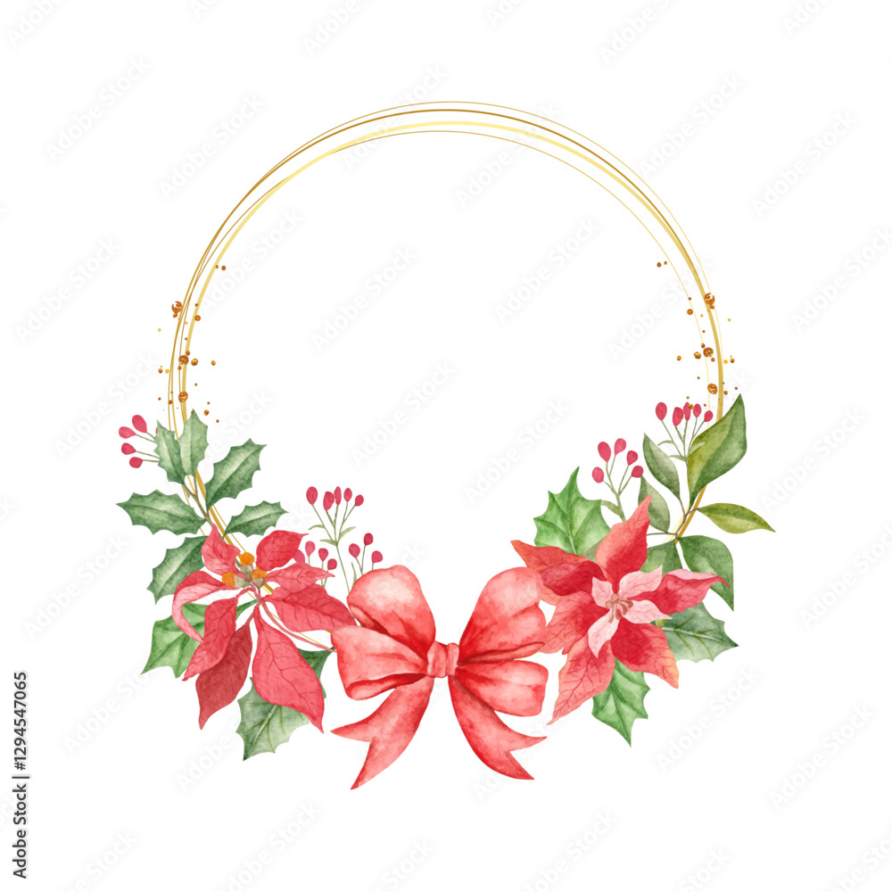 Fototapeta premium Watercolor floral christmas frame