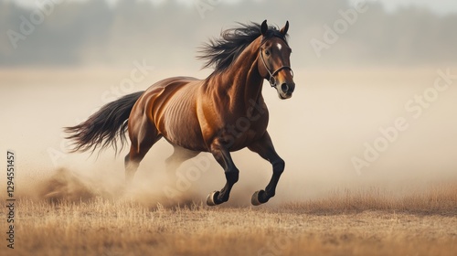 Wallpaper Mural A galloping horse in motion across a dusty plain, exuding freedom, strength, and timeless elegance amidst a setting sun. Torontodigital.ca