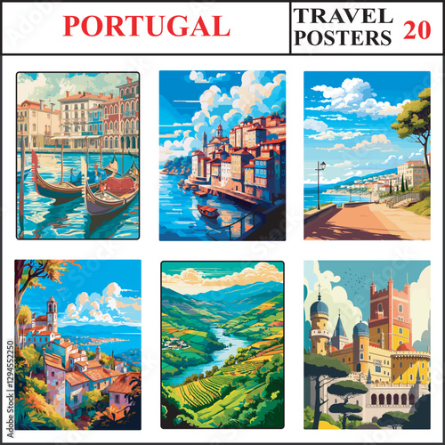 Portugal Aveiro Venice of Porto Sesimbra Travel Poster Wall Art Print Collection Set Part 20