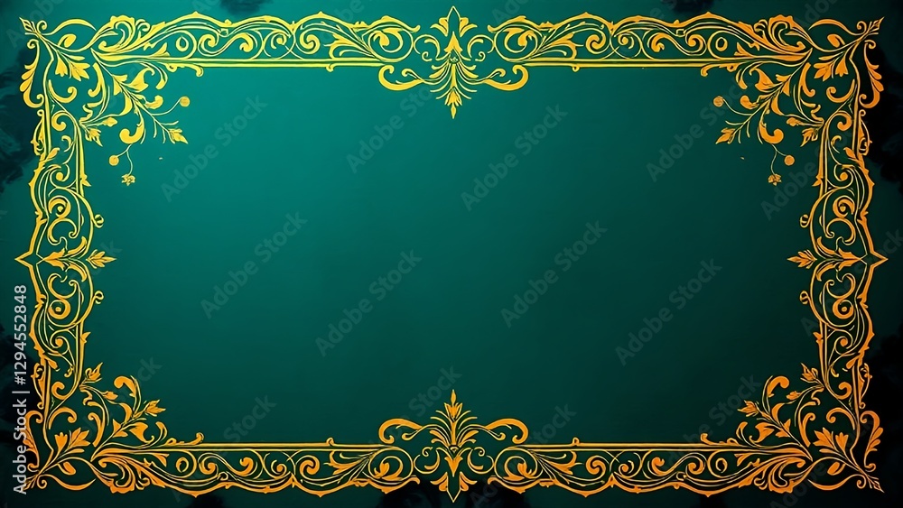 A luxurious vintage-style frame with intricate gold detailing on a rich green gradient background. Perfect for invitations, certificates, decorative designs, and classic-themed projects.