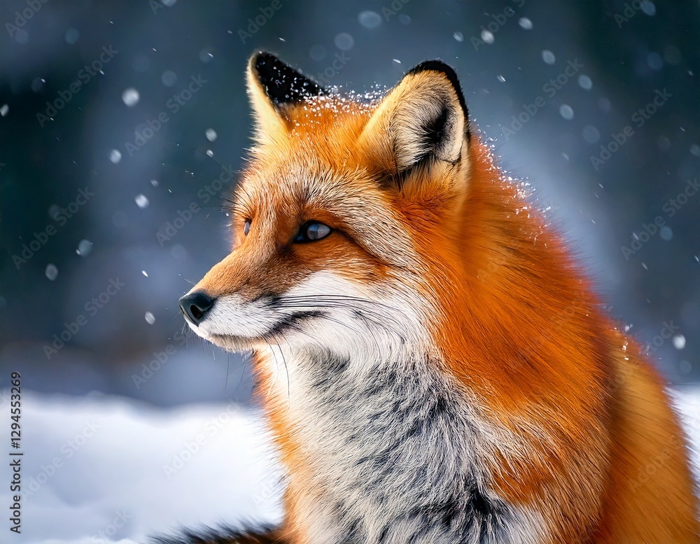 Fototapeta premium A Fox Facing Left Side in Winter