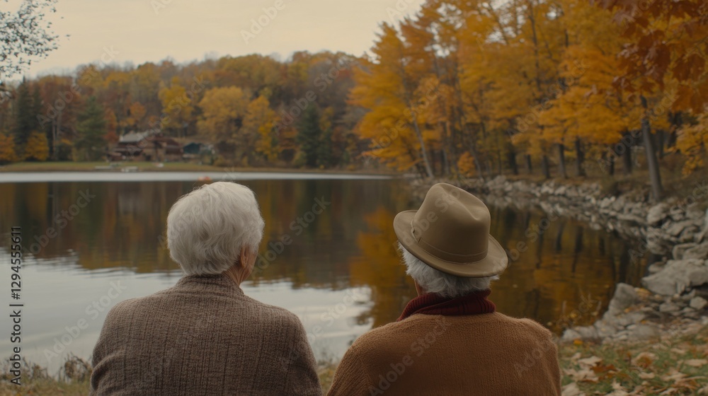 Obraz premium Elderly Couple Enjoying Peace by the Lakeside
