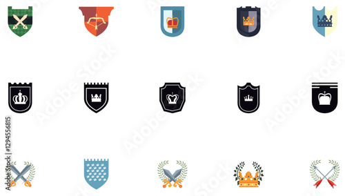 Set of medieval era vector icons with white background