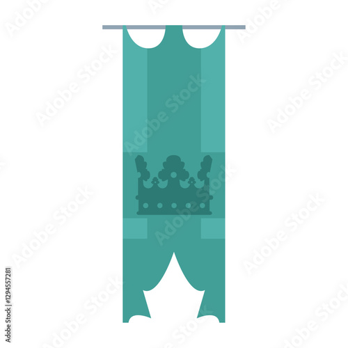 Flat design medieval royal banner vector illustration – vertical teal flag with crown symbol for kingdom or empire decoration