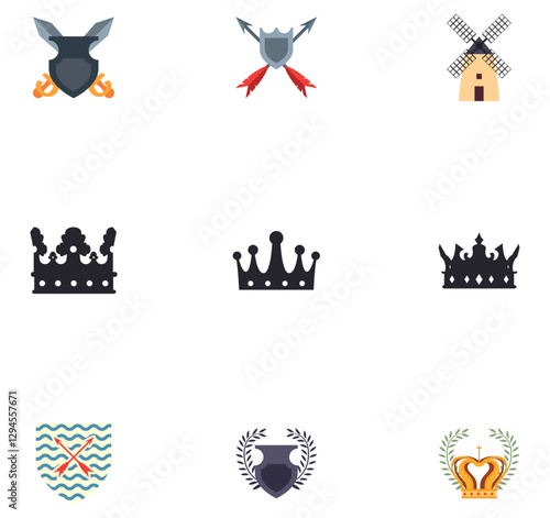 Set of medieval era vector icons with white background