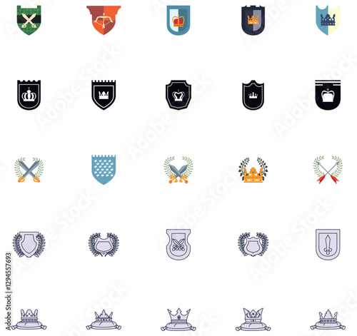 Set of medieval era vector icons with white background