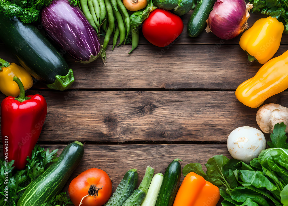 A bunch of fresh vegetables on a wooden background A bunch of fresh vegetables on a wooden background