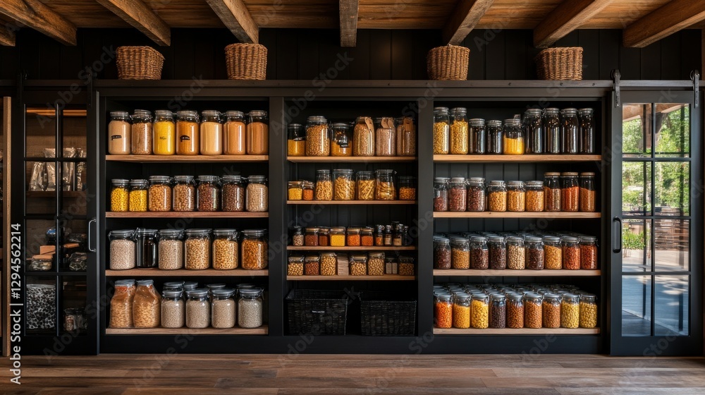 Black Pantry Filled with Dried Goods Black Pantry Filled with Dried Goods
