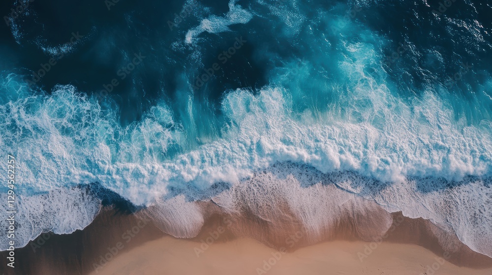 Fototapeta premium Ocean waves crashing on a sandy beach.