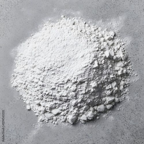 White Powder Pile Texture on Gray Background, Detailed Closeup of Granular Substance