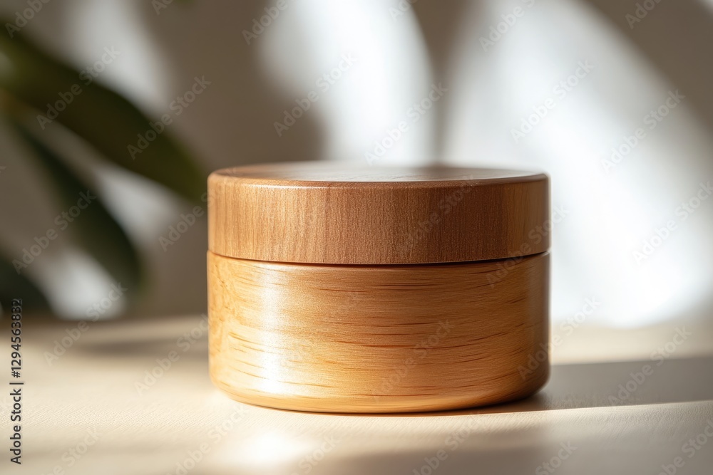 Minimalist wooden cosmetic jar with blank label, eco conscious packaging . commercial mockup container Minimalist wooden cosmetic jar with blank label, eco conscious packaging . commercial mockup container
