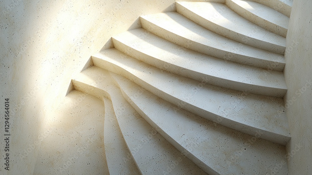 Curved stone stairs ascending, sunlit interior, modern architecture, home design Curved stone stairs ascending, sunlit interior, modern architecture, home design