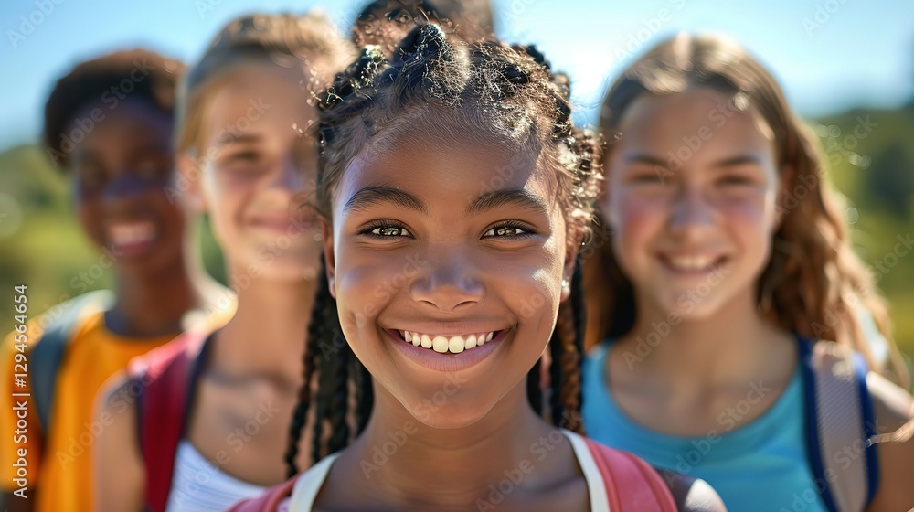 group of teenager men and women smiling with fun hiking together in summer time group of teenager men and women smiling with fun hiking together in summer time