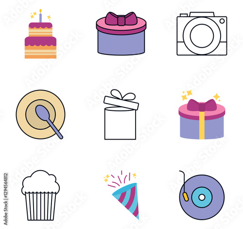 Set of party vector icons with white background