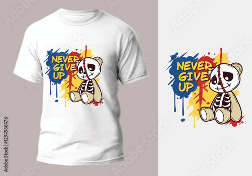 Edgy Split Teddy Bear Skeleton Streetwear T Shirt Design