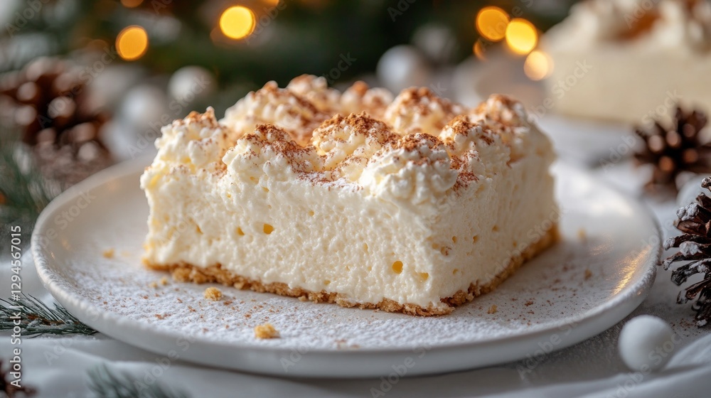 Creamy Dessert Slice with Whipped Topping and Crushed Nuts Creamy Dessert Slice with Whipped Topping and Crushed Nuts