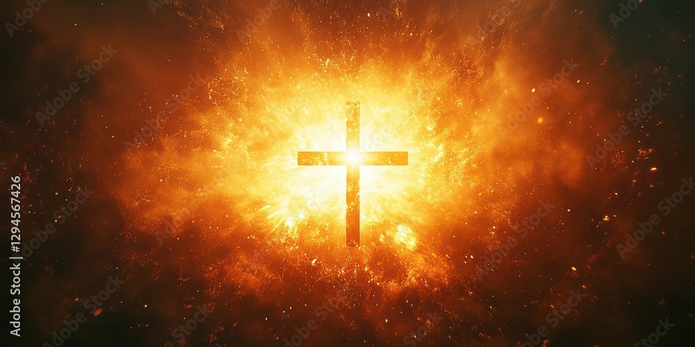 Bright explosion of light shaped like a cross illuminates a dark backdrop with dynamic energy and vibrant colors Bright explosion of light shaped like a cross illuminates a dark backdrop with dynamic energy and vibrant colors
