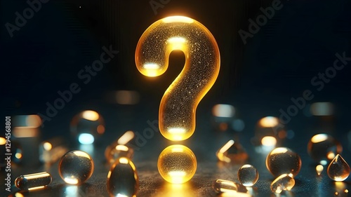 isolated 3d render of yellow jelly model of question mark symbol in dark background photo