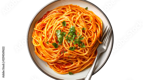 A spicy red sauce Mexican pasta on a plate isolated on a transparent background