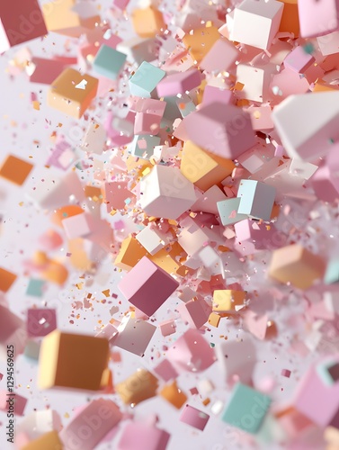 Abstract colorful polygons floating in air digital art modern environment high angle view creative concept