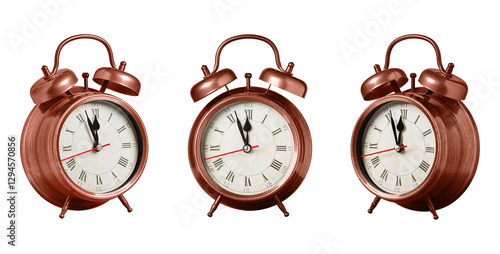 Obraz na płótnie set collection retro clock, watch, pointer clock, Brown color alarm clock on isolated white background close up w salonie