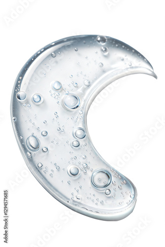 Close-up of a Transparent Cosmetic Serum with Air Bubbles, water drops font