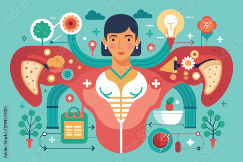 This artwork visualizes male infertility through a colorful, customizable design featuring various symbols and elements, Man infertility Customizable Semi Flat Illustration