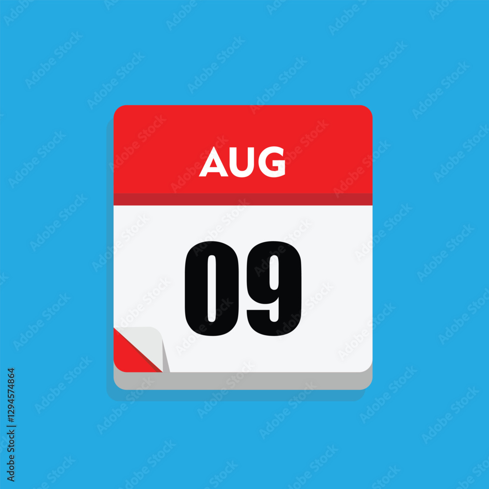 calender icon, 09 august icon with blue background calender icon, 09 august icon with blue background